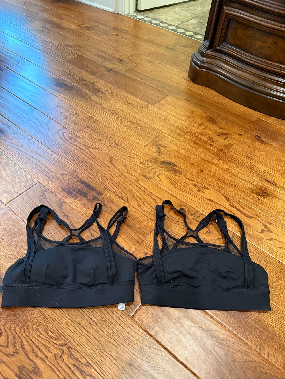 TWO Alo Yoga Airlift Mesh Darling Bras in Black, Size S